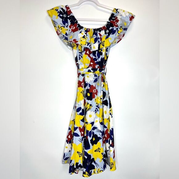 ZARA Floral Print Off The Shoulder Linen Blend Midi Dress XS - Picture 8 of 12